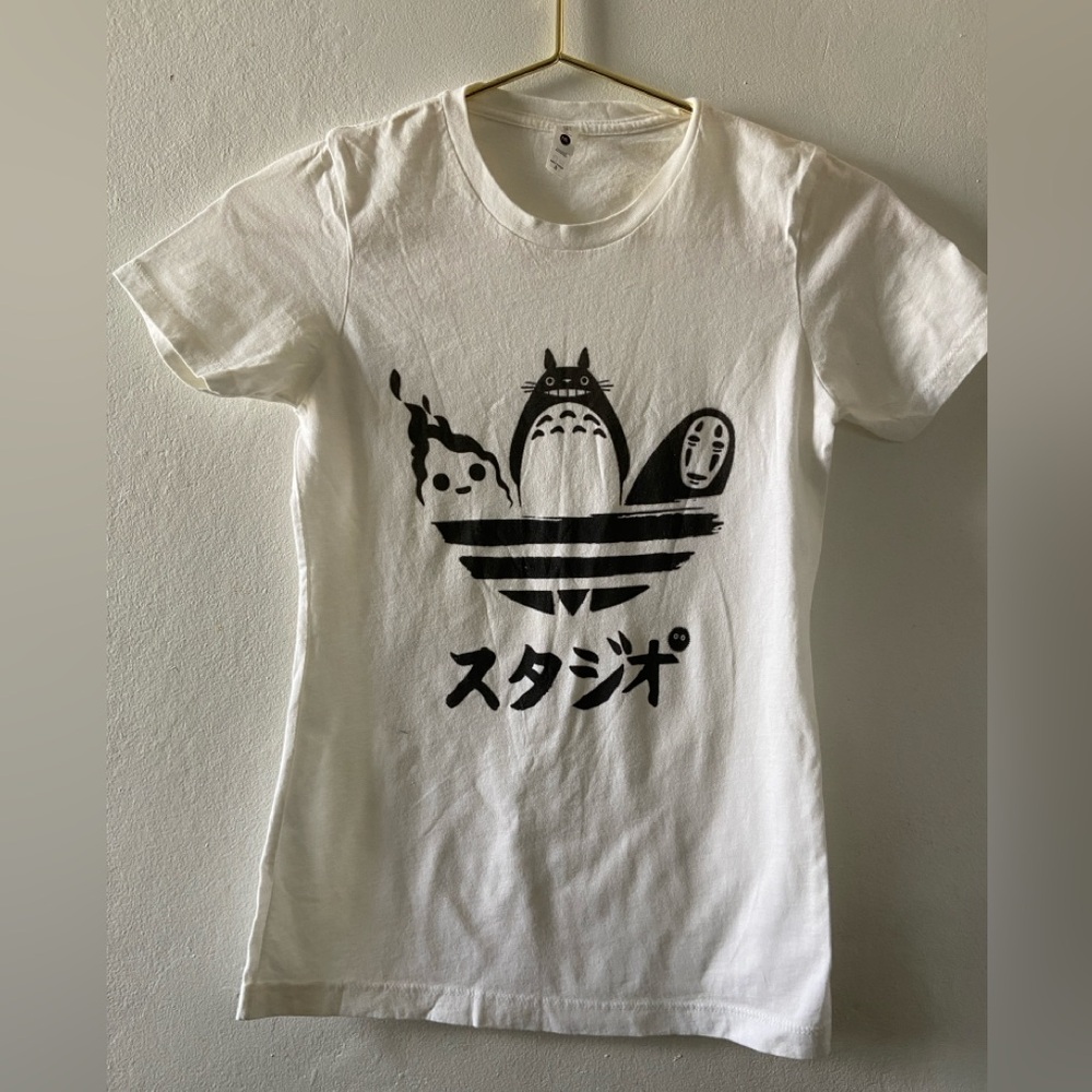 Cute Studio Ghibli Adidas inspired white tee.